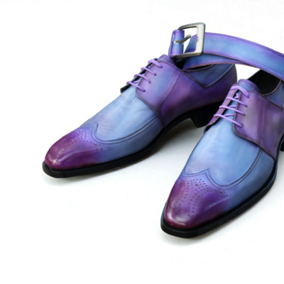 Crafted leather purple patina oxford lace up wingtip dress shoes - Thumbnail 1