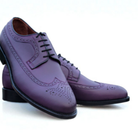 Crafted Leather Classic Purple Leather Wingtip Oxford Dress Shoes - Thumbnail 1