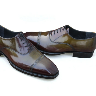 Crafted leather handmade green leather dress lace up oxford men's shoes - Thumbnail 1