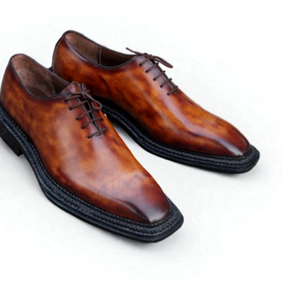 Crafted leather classic men brown patina leather norwegian welted dress shoes - Thumbnail 2