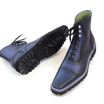 Crafted leather classic dress shoes blue grain patina leather double norwegian welted ankle high boot