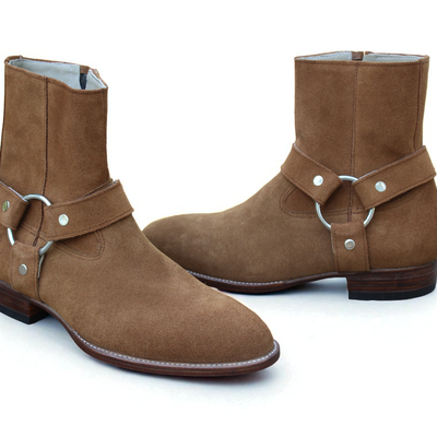 Crafted leather classic brown suede jodhpur boots with cuban heel
