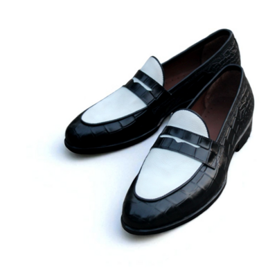 Crafted leather classic new handmade men black crocodile white leather loafers moccasin dress formal shoes - Thumbnail 2