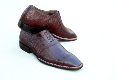 Crafted Leather Handmade Brown Oxford Crocodile /  Alligator Skin hand-sewn in Sole Dress Shoes