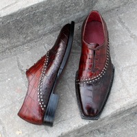 Crafted Leather Luxury Handmade Mens Unique Brown Crocodile Texture Leather Alligator Dress Fashion Shoes - Thumbnail 1