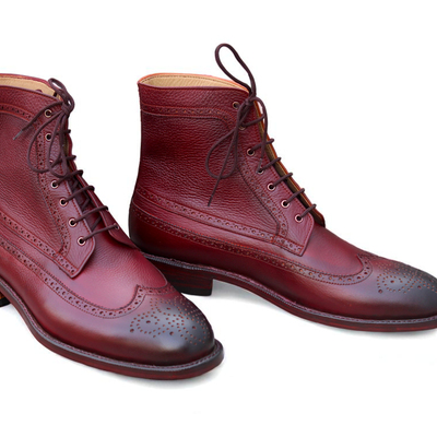 Crafted leather burgundy ankle high dress boot