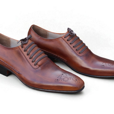 Crafted leather brown patina oxford lace up dress shoes - Thumbnail 1