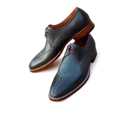 Crafted leather handmade mens 2 eyelet derby gray oxford dress lace up shoes - Thumbnail 1