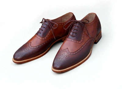 Crafted Leather Elegant and Classic Brown Patina Wingtip Oxford Dress Shoes