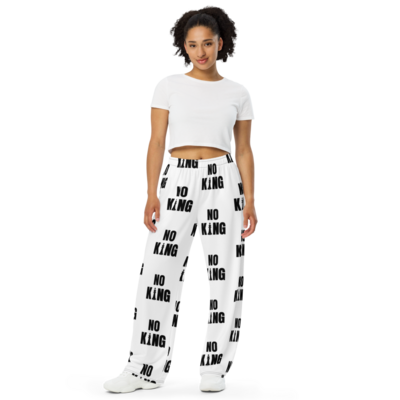 No kings / protest wear / all-over print unisex wide-leg pants