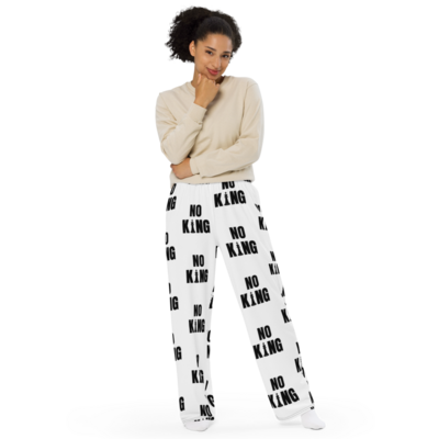 No kings / protest wear / all-over print unisex wide-leg pants
