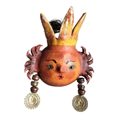 Coconut mask. collectibles. home decoration. wall decoration. interior decoration. mexican mask. mexican craft. mexican folk art.