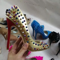 12cm rivet high heel women's fashion shoes stiletto heels 4 colors - Thumbnail 3