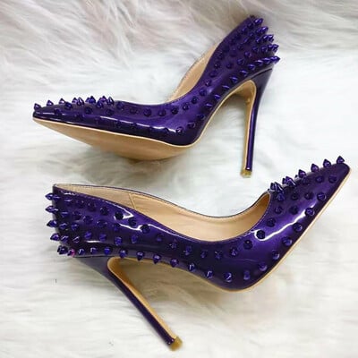 12cm rivet high heel women's fashion shoes stiletto heels 4 colors - Thumbnail 1