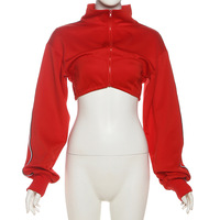 Hot Girl Horizontal Bar Casual Short Navel-Exposed Zipper Cardigan Jacket - Thumbnail 1