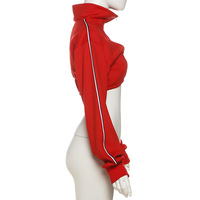 Hot Girl Horizontal Bar Casual Short Navel-Exposed Zipper Cardigan Jacket - Thumbnail 3