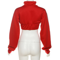 Hot Girl Horizontal Bar Casual Short Navel-Exposed Zipper Cardigan Jacket - Thumbnail 4