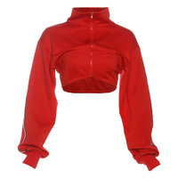 Hot Girl Horizontal Bar Casual Short Navel-Exposed Zipper Cardigan Jacket - Thumbnail 5