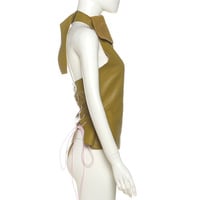 Solid color sexy backless PU leather sweet cool hot girl vest halter neck top - Thumbnail 1