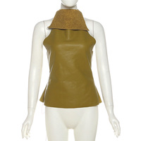 Solid color sexy backless PU leather sweet cool hot girl vest halter neck top - Thumbnail 5