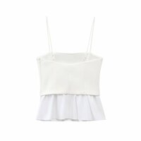 Fashionable contrast color poplin thin strap straight collar top - Thumbnail 1