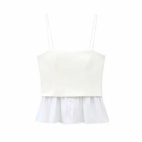 Fashionable contrast color poplin thin strap straight collar top - Thumbnail 2
