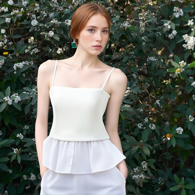 Fashionable contrast color poplin thin strap straight collar top