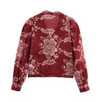 Simple casual ethnic style printed V-neck long-sleeved shirt - Thumbnail 1