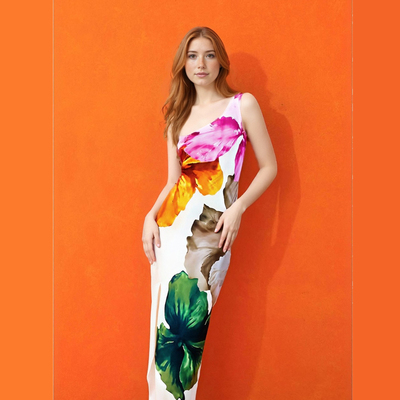 Fashionable slim simple and elegant printed suspender skirt