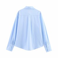 Pearl-embellished poplin long-sleeved lapel shirt - Thumbnail 2
