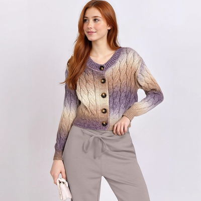 Fashionable simple versatile gentle round-neck loose knitted jacket