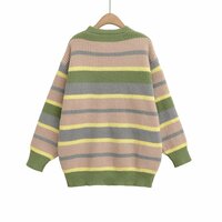 Fashionable and simple loose contrast color long-sleeved knitted cardigan jacket - Thumbnail 2