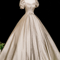 A-Line Champagne Satin Long Prom Party Dress - Thumbnail 2