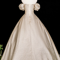 A-Line Champagne Satin Long Prom Party Dress - Thumbnail 4