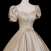 A-Line Champagne Satin Long Prom Party Dress - Thumbnail 1