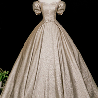 A-Line Champagne Satin Long Prom Party Dress - Thumbnail 3