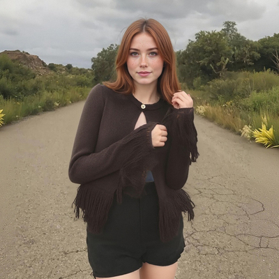 Fashionable and simple tassel button knitted jacket