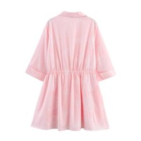 Lamination Embroidery Gentle Lapel Short Dress - Thumbnail 1