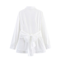 Solid color lace-up pleated shirt fake two-piece shirt - Thumbnail 2