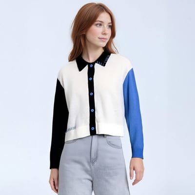 Fashionable and versatile contrasting color knitted jacket