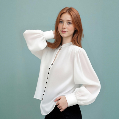 Fashionable padded shoulder long sleeve lapel casual shirt