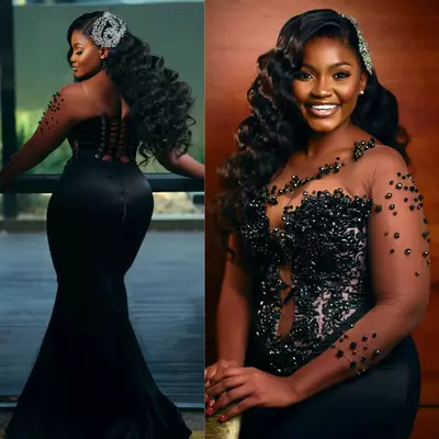 African plus size prom dresses for black women illusion mermaid evening dresses elegant beaded birthday gowns second reception gown
