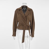 Suede suit collar casual double-breasted jacket - Thumbnail 2
