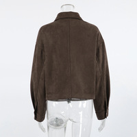 Long-sleeved suede jacket brown 2025 new small suit zipper top jacket - Thumbnail 1