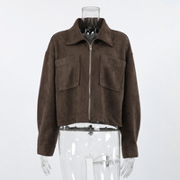 Long-sleeved suede jacket brown 2025 new small suit zipper top jacket - Thumbnail 2