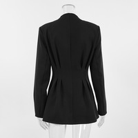 Waisted black small suit commuting design V-neck suit jacket - Thumbnail 1