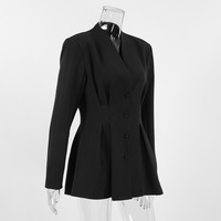 Waisted black small suit commuting design V-neck suit jacket - Thumbnail 2