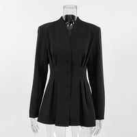 Waisted black small suit commuting design V-neck suit jacket - Thumbnail 3