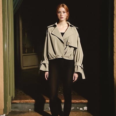 Khaki double-breasted trench coat with blazer collar