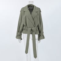 High-end French style large lapel tie trench coat 2025 autumn fashion temperament coat - Thumbnail 3